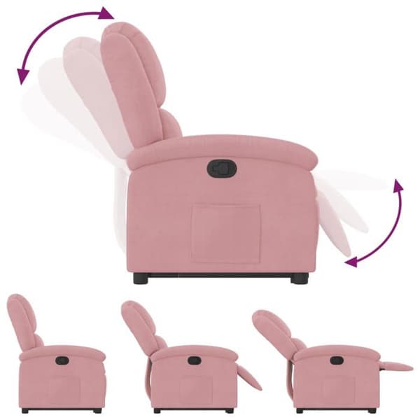 Fällbar fåtölj - EXKLUSIV HEM - Rosa Sammet - Elektrisk lyft - Lutning 135° - Sidoficka Rosa (sammet)