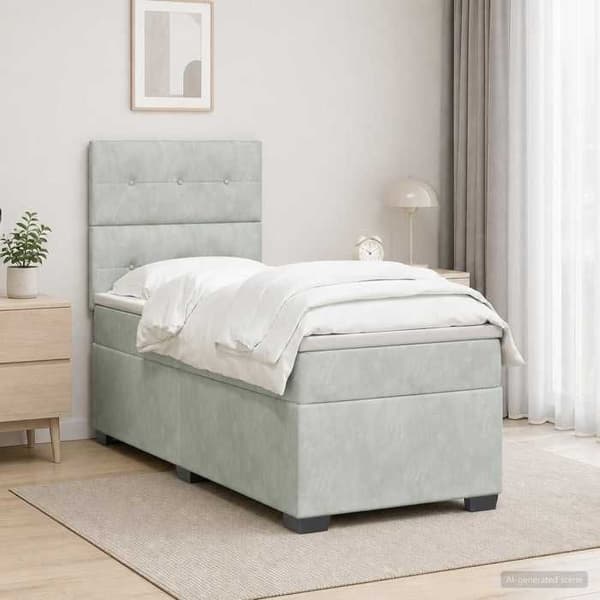 Maison Exclusive - Boxspring-sänky vaaleanharmaalla patjalla 90 x 200 cm Sametti Ljusgrått
