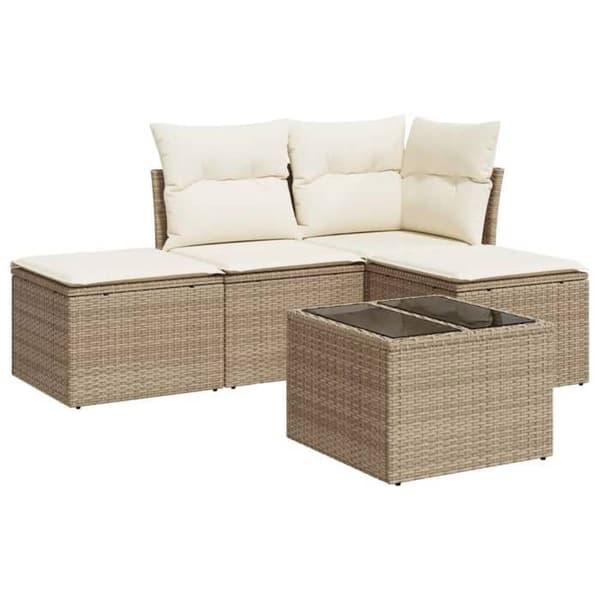 Maison Exclusive - Trädgårdsmöbler med kuddar 5 delar beige flätad resin