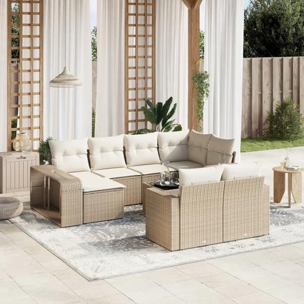 Maison Exclusive - Trädgårdsmöbler 11 delar med beige kuddar i flätad resin beige