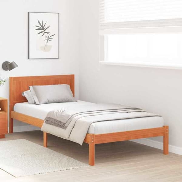 Sengestel - EKSKLUSIV HUS - Rektangulær - Massiv fyr - Brun - 90 x 200 cm (inklusive lamelbund) brun