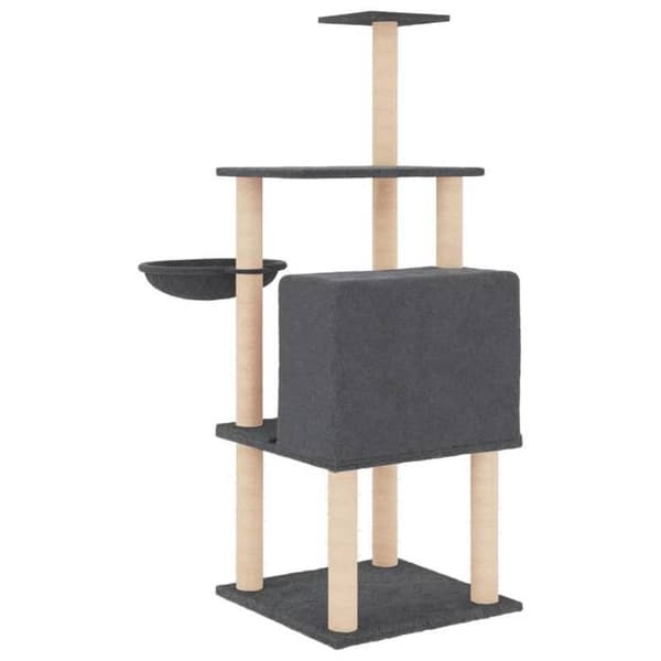 Kattetræ - Eksklusivt hus - Mørkegrå - 132 cm - Sisalstolper mörkgrå