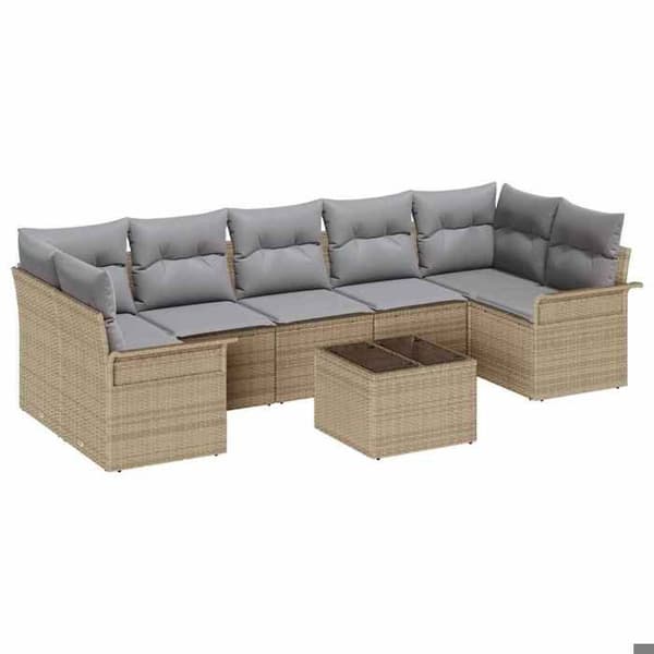 Maison Exclusive - 8 osan beige ja harmaa polyrottinkinen puutarhakalustesetti