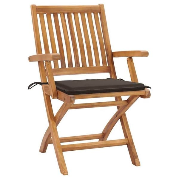 Maison Exclusive - Fällstolar (set om 2) med taupe-kuddar, i massiv teakträ Taupe (kuddar)