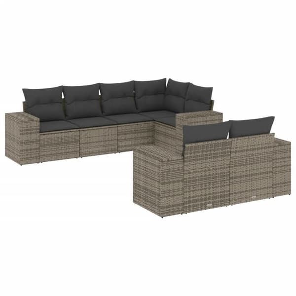 Maison Exclusive - Trädgårdsmöbler med kuddar 7 delar grå flätad resin