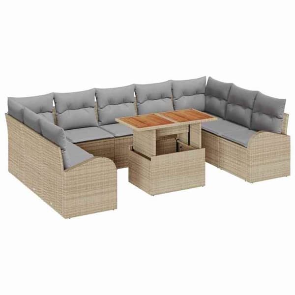 Maison Exclusive - 10 osan beige polyrottinkinen puutarhakalustesetti