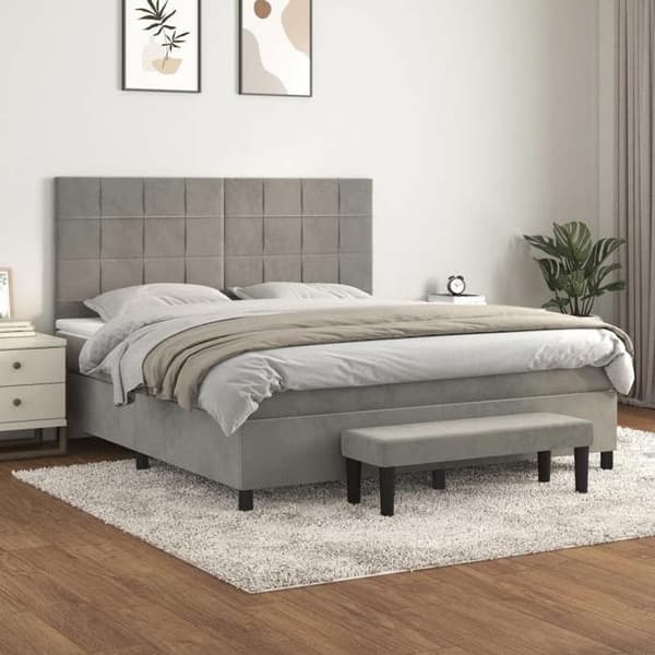 Maison Exclusive - Seng solid bund med socker og madras Grå 160x200cm Velour
