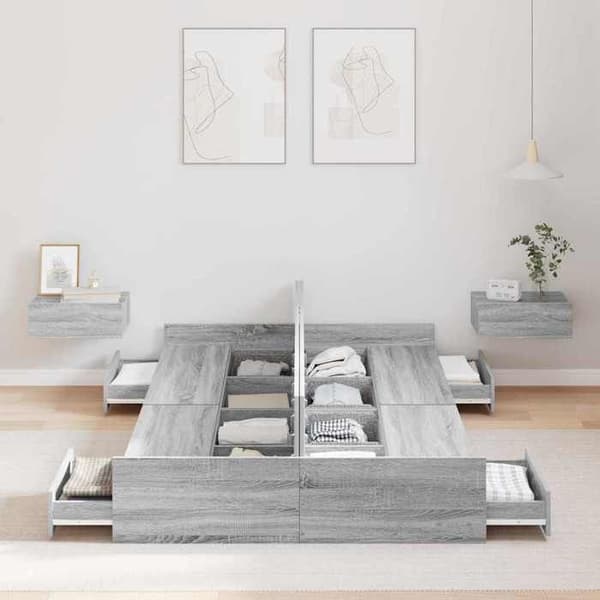 Maison Exclusive - Sängram med förvaring och dörr Grå Sonoma 120 x 200 cm