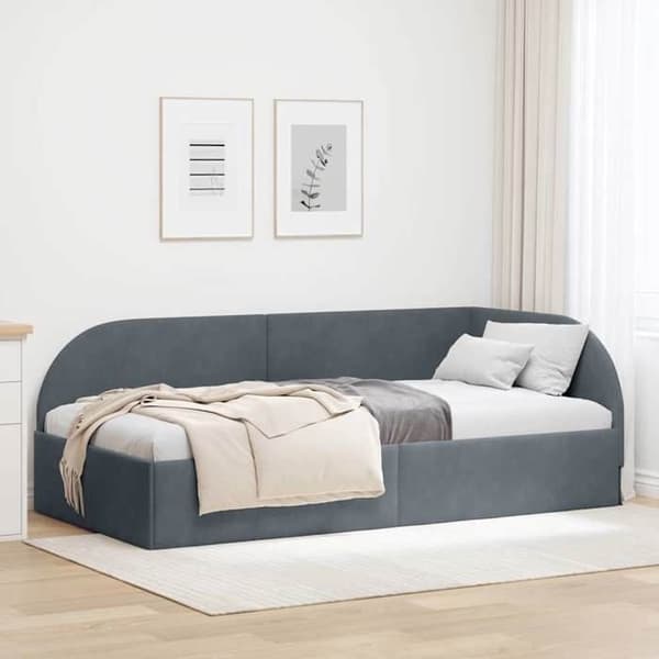 Hjørnesengramme - EKSKLUSIV HUS - L-formet - Velour - 90x200 cm - Mørkegrå Mörkgrå
