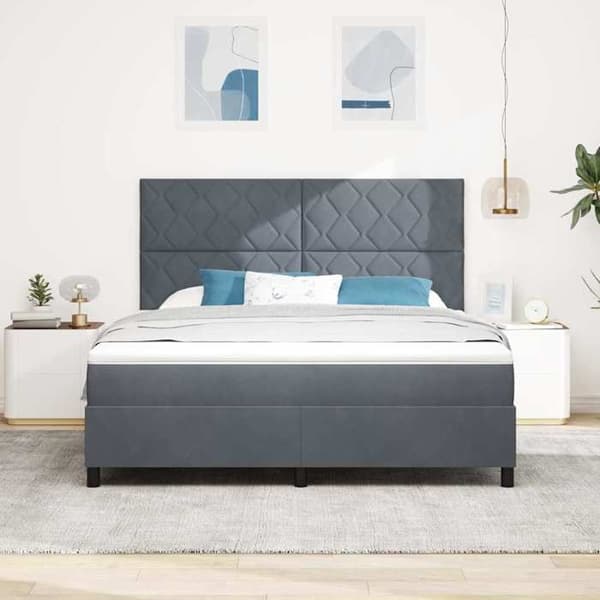 Sängram - EXKLUSIV HEM - Fjädersäng - 180x200 cm - Mörkgrå sammet - Justerbart huvudgavel Mörkgrå