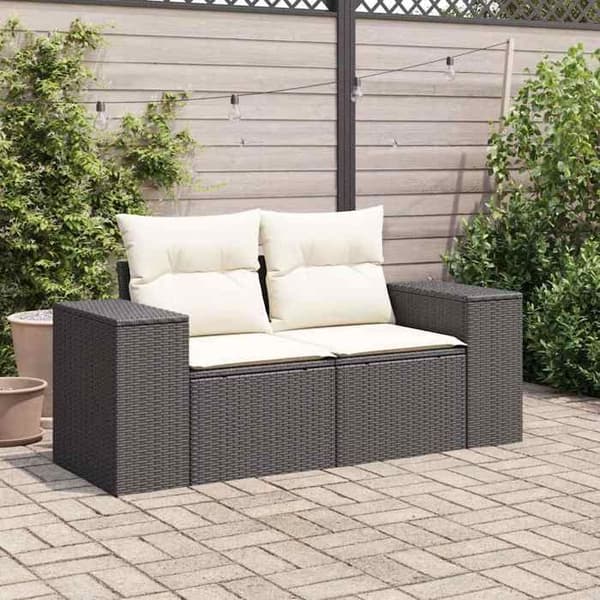 Maison Exclusive - Trädgårdsoffa med kuddar 2 platser svart flätad resin