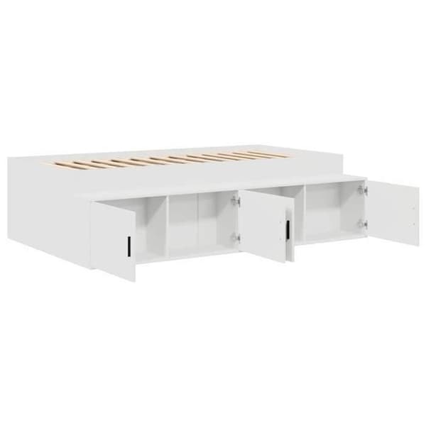 Sengestel - EKSKLUSIV HUS - 90 x 200 cm - Hvid - Ingeniørtræ - Indbyggede skuffer Vit