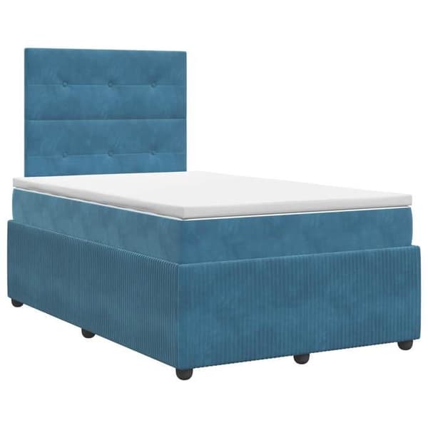 Lys boxspring - MAISON EXCLUSIVE - Maison Exclusive - Velour - 120 x 190 cm - Justerbar hovedgærde Blå