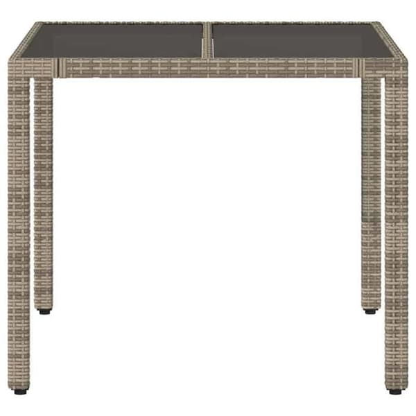 Maison Exclusive - Trädgårdsbord med glasöverdrag Grå 90x90x75 cm Flätad resin Grå