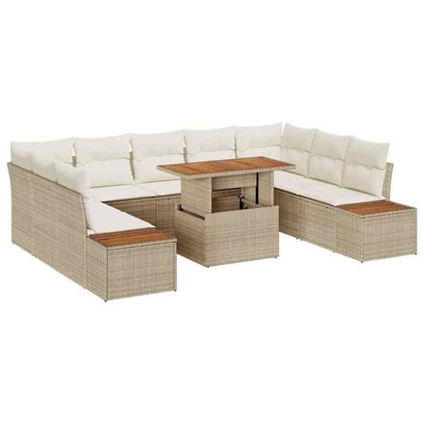 Maison Exclusive - 10 osan puutarhakalustesetti, beige polyrottinki