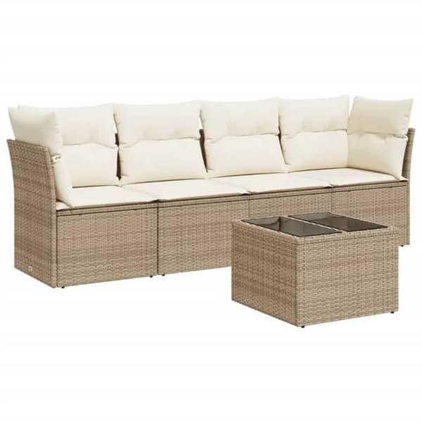 Maison Exclusive - Trädgårdsmöbler med kuddar 5 delar beige flätad resin