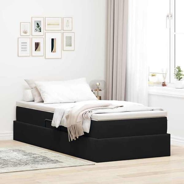 Maison Exclusive - Seng med opbevaring og madras Sort 100 x 200 cm Velour Svart