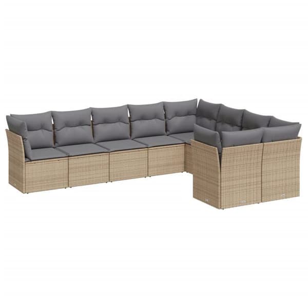Maison Exclusive - Trädgårdsmöbler med kuddar 9 delar beige flätad resin