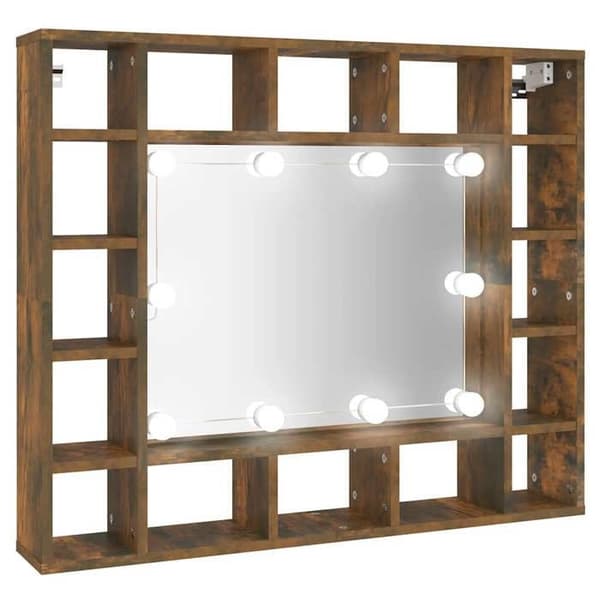 Spejlskab - EKSKLUSIV HUS - 91x15x76,5 cm - Røget eg - LED USB - 16 rum Rökt ek