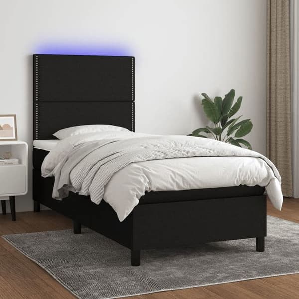 Maison Exclusive - Seng med lamelseng, madras og LED Sort 90x190cm Stof