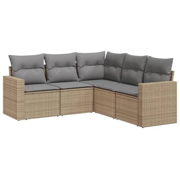 Maison Exclusive - Trädgårdsmöbler med kuddar 5 delar beige flätad resin