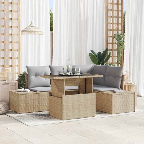 Maison Exclusive - 5 osan beige polyrottinkinen puutarhakalustesetti
