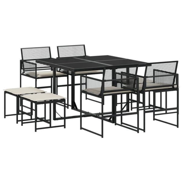 Maison Exclusive - Trädgårdsset 9 delar med svarta kuddar i flätad resin