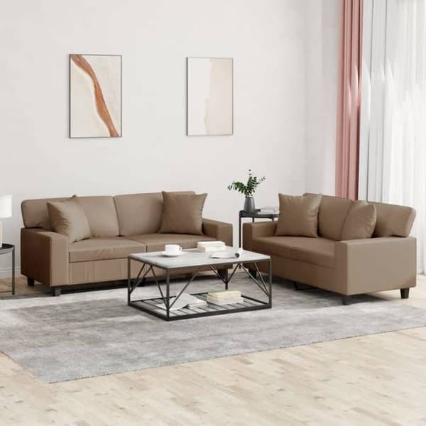 Maison Exclusive - Sæt af 2 sofaer med cappuccino puder i kunstlæder