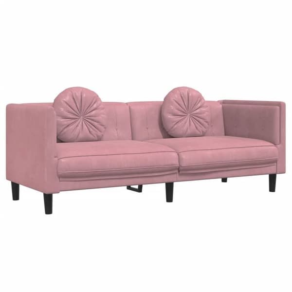Maison Exclusive - 3-delars soffgrupp med rosa sammetkuddar Ros