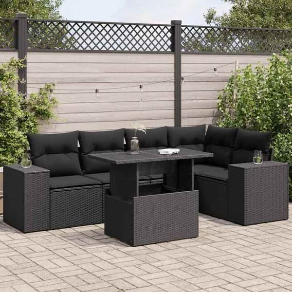 Maison Exclusive - Havegruppe 6 stk med sorte puder i flettet harv