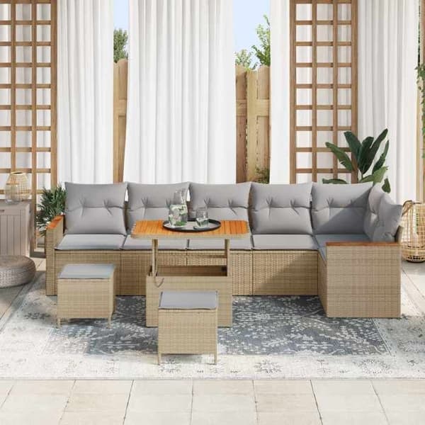 Trädgårdsoffmöbelset - EXKLUSIV HEM - 9 delar - Beige - Poly rattan - Akaciaträ beige