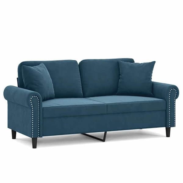 Soffa 2 platser - Maison Exclusive - blå sammet - robust metallram - dekorativa kuddar ingår Blå