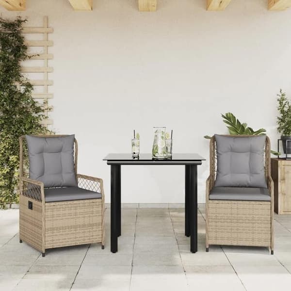 Maison Exclusive - Puutarhakalusteryhmä ja tyynyt 3 kpl Beige polyrottinki