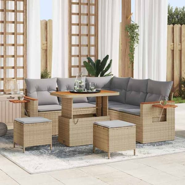 Maison Exclusive - 8 osan beige polyrottinkinen puutarhakalustesetti