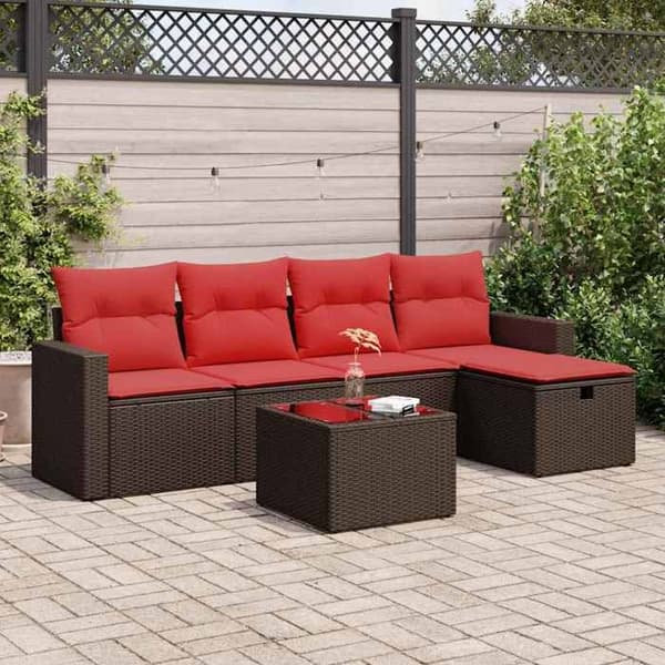 Maison Exclusive - Trädgårdsmöbler med kuddar 6 delar brun flätad resin