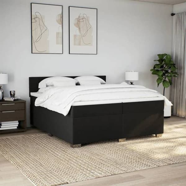 Maison Exclusive - Sengebund med lameller og madras sort 200x200 cm stof