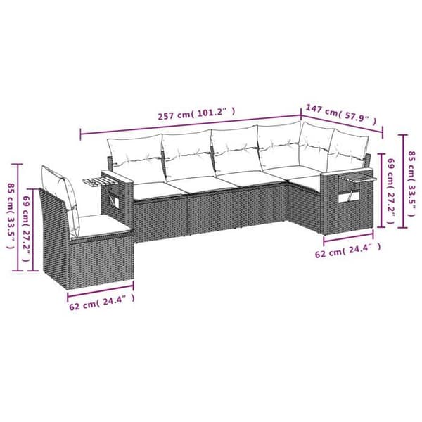 Maison Exclusive - Trädgårdsmöbler 6 delar med grå kuddar i flätad resin