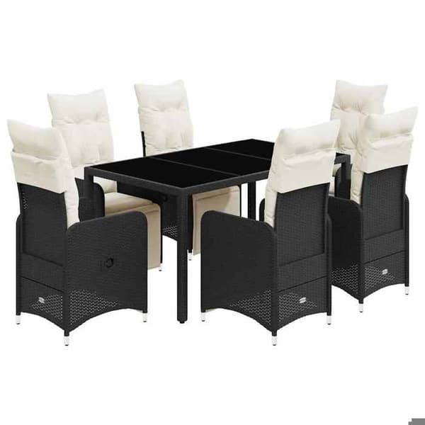 Maison Exclusive - Havebistro sæt 7 dele med sorte puder i poly rattan