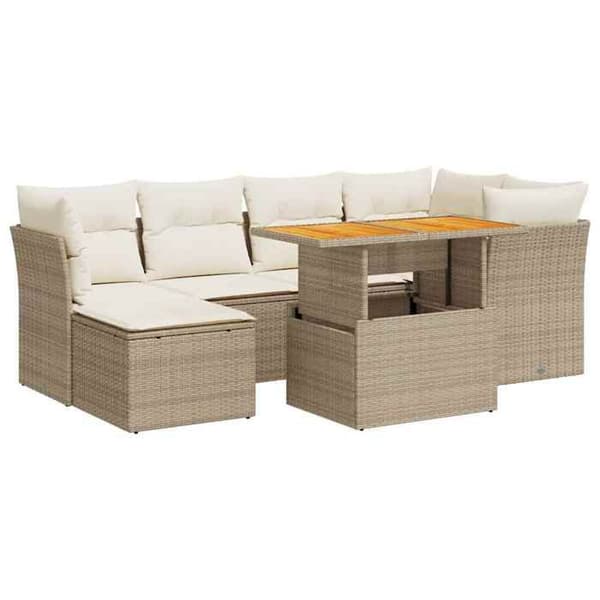 Maison Exclusive - Trädgårdsmöbler med kuddar 7 delar beige flätad resin