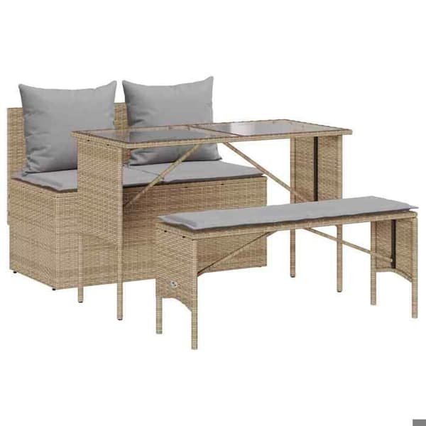 Maison Exclusive - Puutarhakalusteryhmä ja tyynyt 3 kpl Beige polyrottinki