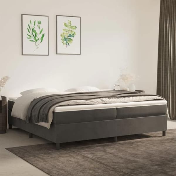 Maison Exclusive - Sängram med mörkgrå fjädrar 200x200 cm sammet mörkgrå