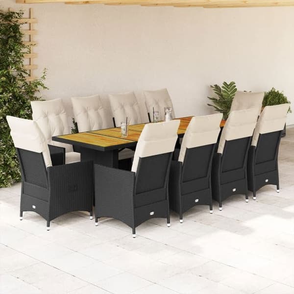 Maison Exclusive - Havebistro sæt 11 dele med sorte puder i poly rattan