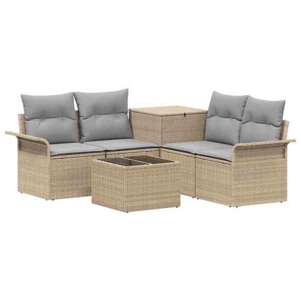 Trädgårdsmöbler - EXKLUSIVT HUS - Set 6 delar - 4 platser - Polyrotin beige - Modulär, förvaringslåda beige