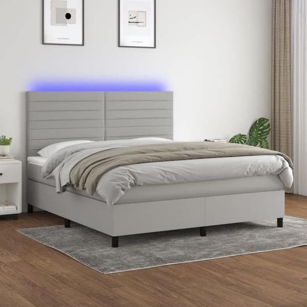 Maison Exclusive - Sengebund med lameller og madras samt LED Lys Lysgrå 180x200 cm
