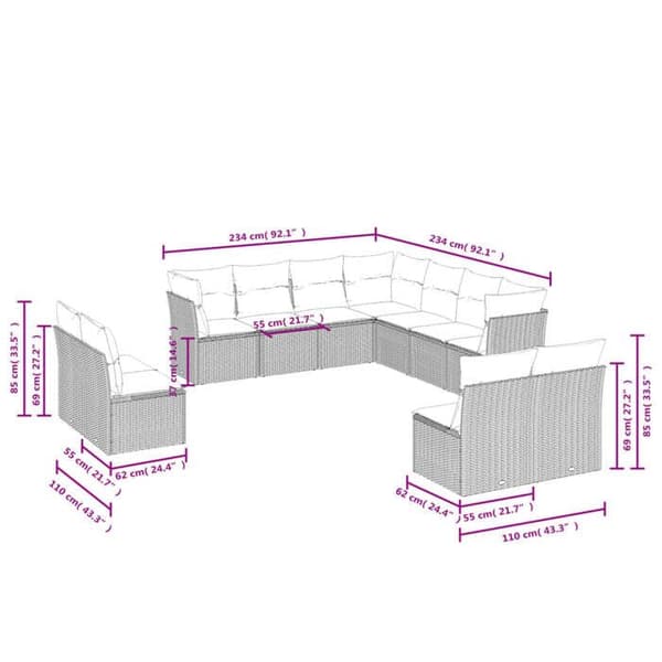 Maison Exclusive - Trädgårdsmöbler och kuddar 11 delar brun flätad resin