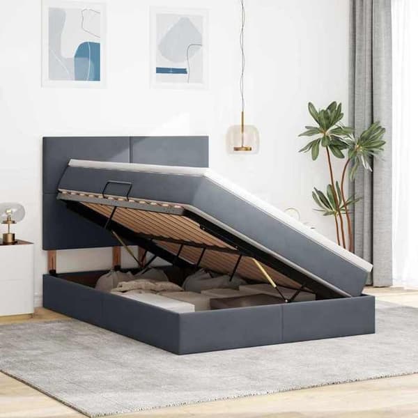 Maison Exclusive - LED opbevaringsseng med madras Mørkegrå 140 x 190 cm Mörkgrå