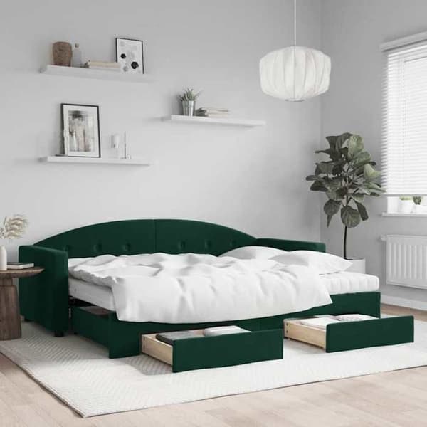 Maison Exclusive - Dagbädd med utdragssäng och lådor mörkgrön 80x200cm sammet