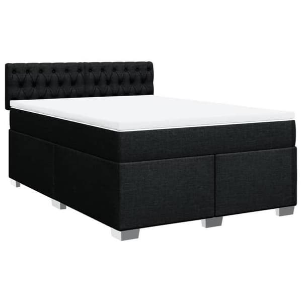 Maison Exclusive - Sengebund med lameller og madras Sort 140x190 cm Stof