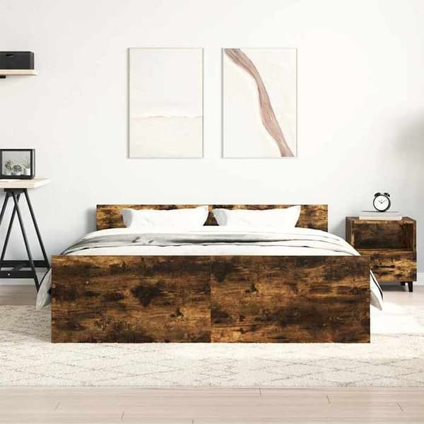 Sengestel - EKSKLUSIV HUS - 140x190 cm - Røget eg - Ingeniørtræ - Robuste lameller Rökt ek