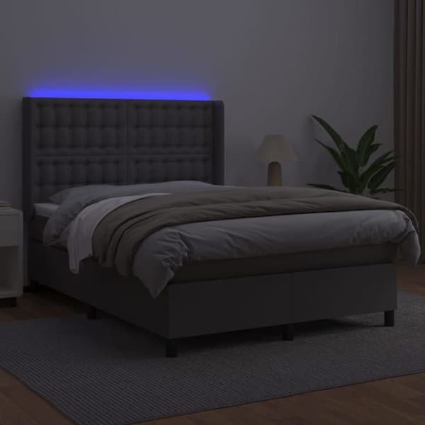 Maison Exclusive - Madras med lameller, LED-seng, Grå 140x190cm Imitationslæder